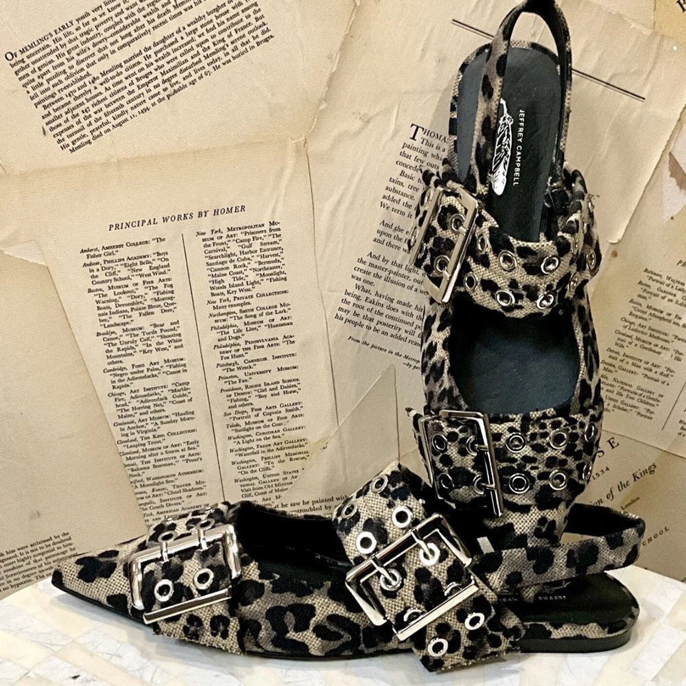 Free People Jeffrey Campbell Lilly Buckle Slingback Flat Leopard Fabric